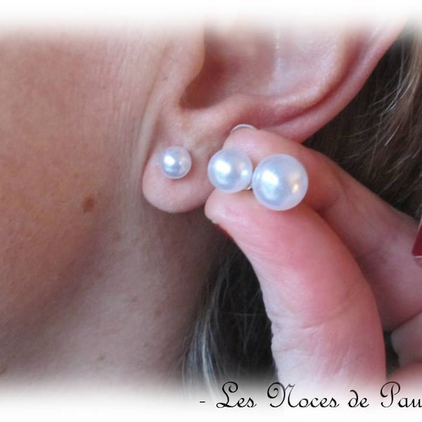 Ivory pearl stud earrings, pierced ears, ivory pearly pearl studs, ivory ear studs