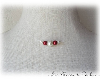 Marie red and ivory wedding necklace, wedding jewelry, pearl necklace