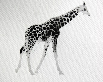 Watercolor Painting Origínal Not Print Giraffe B&W 01052018315sWTGRBW