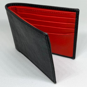 LEATHER BIFOLD WALLET Red and Black Unique Two Tone Leather Wallet, minimalist bifold, Billfold, Money holder, Cash and Card Carrier image 1