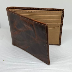 CARTERA PLEGABLE DE CUERO - 100% billetera de cuero de primera calidad, billetera de cuero de dos tonos marrón y marrón única, billetera delgada de dos tonos, billetera