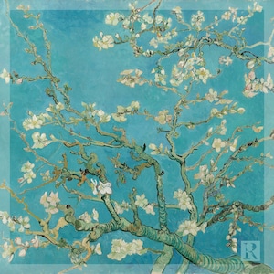 Chusteczka do kieszeni - Vincent Van Gogh Kwiat migdałowca - Chusteczka, szalik jedwabny, dodatek na okazję, formalny krój chusteczki do kieszeni, Migdał