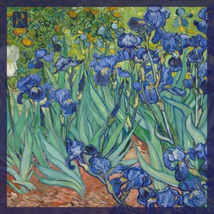 Chusteczka kieszonkowa - Van Gogh Irysy - Jedwabny szal, jedwabna chustka, męski dodatek i odzież okazjonalna, formalne stroje, jedwabna chusteczka kieszonkowa Irysy