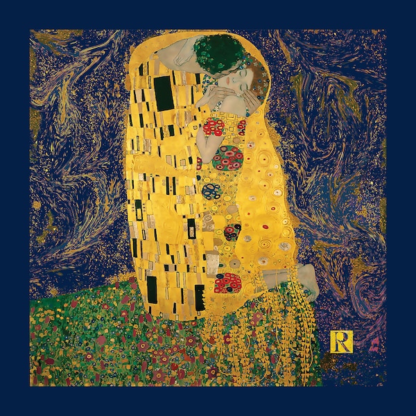 LOVE POCKET SQUARE - The Kiss Pocket Square, Silk Scarf, Gustav Klimt Pocket Square, Love Handkerchief, Suit & Tie Accessories, Men's Gift