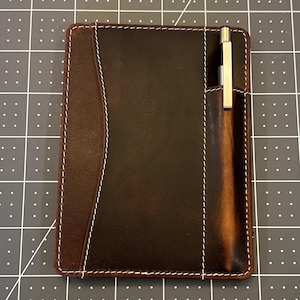 Bloc-notes de poche en cuir marron aniline avec manche pour stylo | Porte-cartes 3x5 | Carnet EDC fait main | Cadeau homme | Porte-documents en cuir