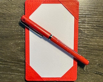 Scarlet Ember Full Grain Leather Pocket Jotter – Slim 3x5 Notecard Holder