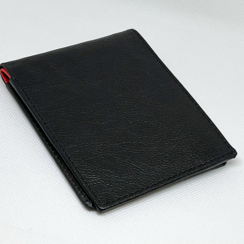 LEATHER BIFOLD WALLET Red and Black Unique Two Tone Leather Wallet, minimalist bifold, Billfold, Money holder, Cash and Card Carrier image 2