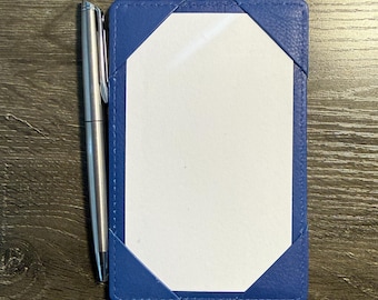 Leather Pocket Jotter – Cobalt Blue Full Grain 3x5 Notecard Holder | Slim EDC Padfolio | Handmade Leather Card Holder Gift