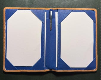 Chicory Tan and Cobalt Blue Leather 3x5 Double Jotter, Two Tone Index Card Holder, Pocket Briefcase, Leather Note Card Wallet, Pen Sleeve