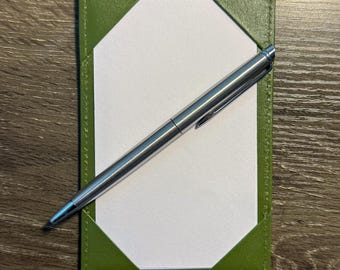 Leather Pocket Jotter – Army Green Full Grain 3x5 Notecard Holder | Rugged EDC Padfolio | Slim Handmade Leather Card Holder Gift