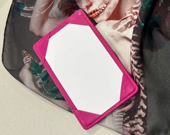 Pink Leather Pocket Jotter: Mini Notepad, 3x5 Card Holder