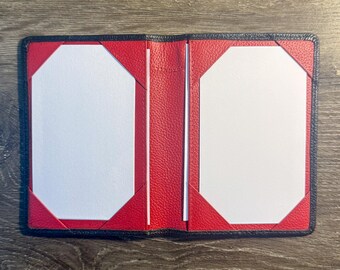Black and Red Leather 3x5 Double Jotter, Two Tone Index Card Holder, Pocket Briefcase, Leather Note Card Wallet, Pen Sleeve
