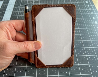 POCKET JOTTER - Full Aniline Leather Pocket Jotter with Pen Holder - Index Card Holder, Mini Notepad, Field Notes, Leather Padfolio