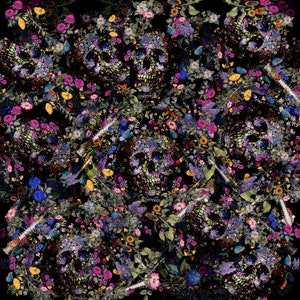 SILK POCKET SQUARE - Gothic Garden - Skulls and Flowers