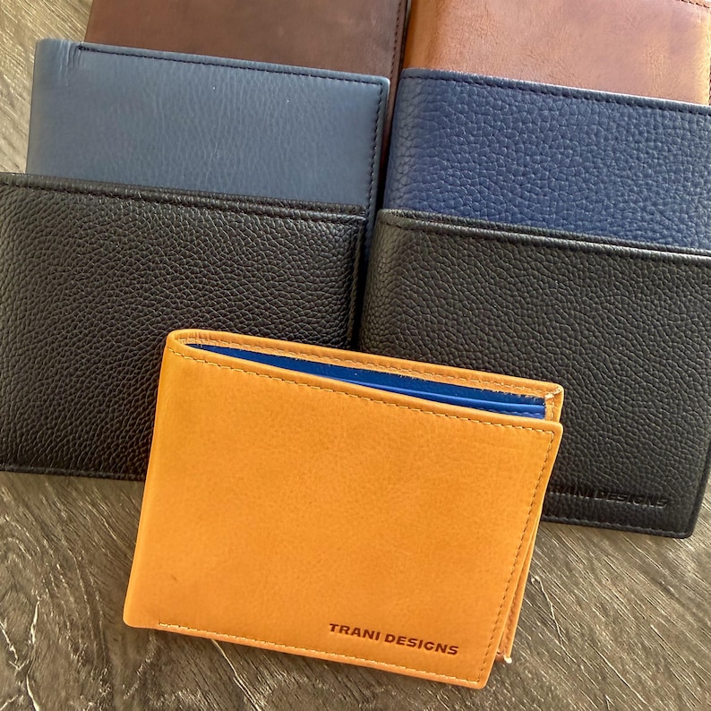 Wallet Color:blue Two-tone Leather Bifold Wallet – Navy Blue Exterior, Tan Interior ...