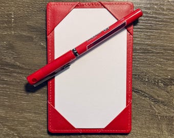 Leather Pocket Jotter – Deep Crimson Full Grain 3x5 Notecard Holder | Slim EDC Padfolio | Handmade Leather Card Holder Gift