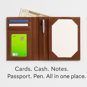 Ziegelrotes Nubukleder Bifold Jotter Portemonnaie mit Stifthülle | 3x5 Kartei + Reisepass-Slot | Handmade EDC | Traveler's Gift