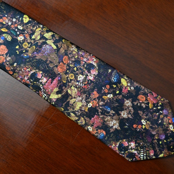 FLORAL SKULL NECKTIE - Skull Pattern Necktie, Husband Tie, Skull-Flower Slim Modern Tie, Groomsmen Tie, Wedding Formal Casual Party Tie Gift
