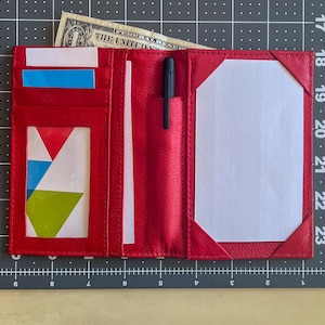 Karteikartenhalter Booklet Wallet - Padfolio Notizbuch mit Stifthalter - Feuerrot 100% Leder - Pocket Notepad für 3x5 Karten - Pocket Aktentasche