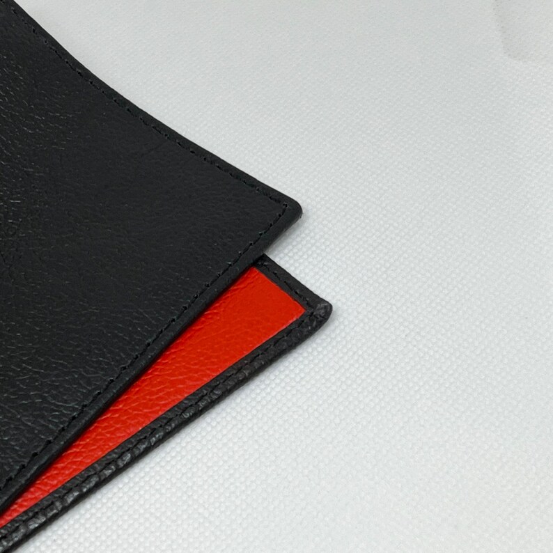 LEATHER BIFOLD WALLET Red and Black Unique Two Tone Leather Wallet, minimalist bifold, Billfold, Money holder, Cash and Card Carrier image 3