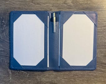 Navy Blue Leather 3x5 Double Jotter, Index Card Holder, Pocket Briefcase, Leather Note Card Wallet, Pen Sleeve, Handmade Pocket Pad