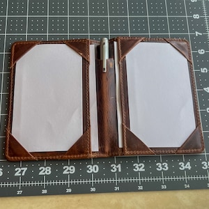 Folleto de tarjetero de doble cara Padfolio Jotter con portalápices Cuero de anilina marrón completo Bloc de notas para tarjetas de 3x5 Maletín imagen 1