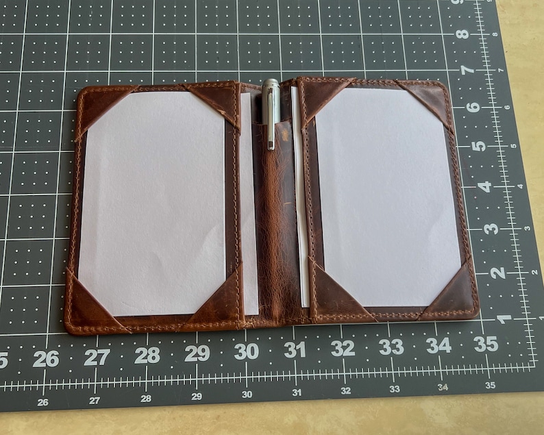 Folleto de tarjetero de doble cara Padfolio Jotter con portalápices Cuero de anilina marrón completo Bloc de notas para tarjetas de 3x5 Maletín imagen 1