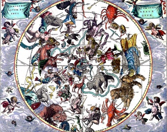 Pañuelo de bolsillo - Carta celestial de Cellarius Star Atlas 1660 - Pañuelo - Bufanda de seda - Seda italiana