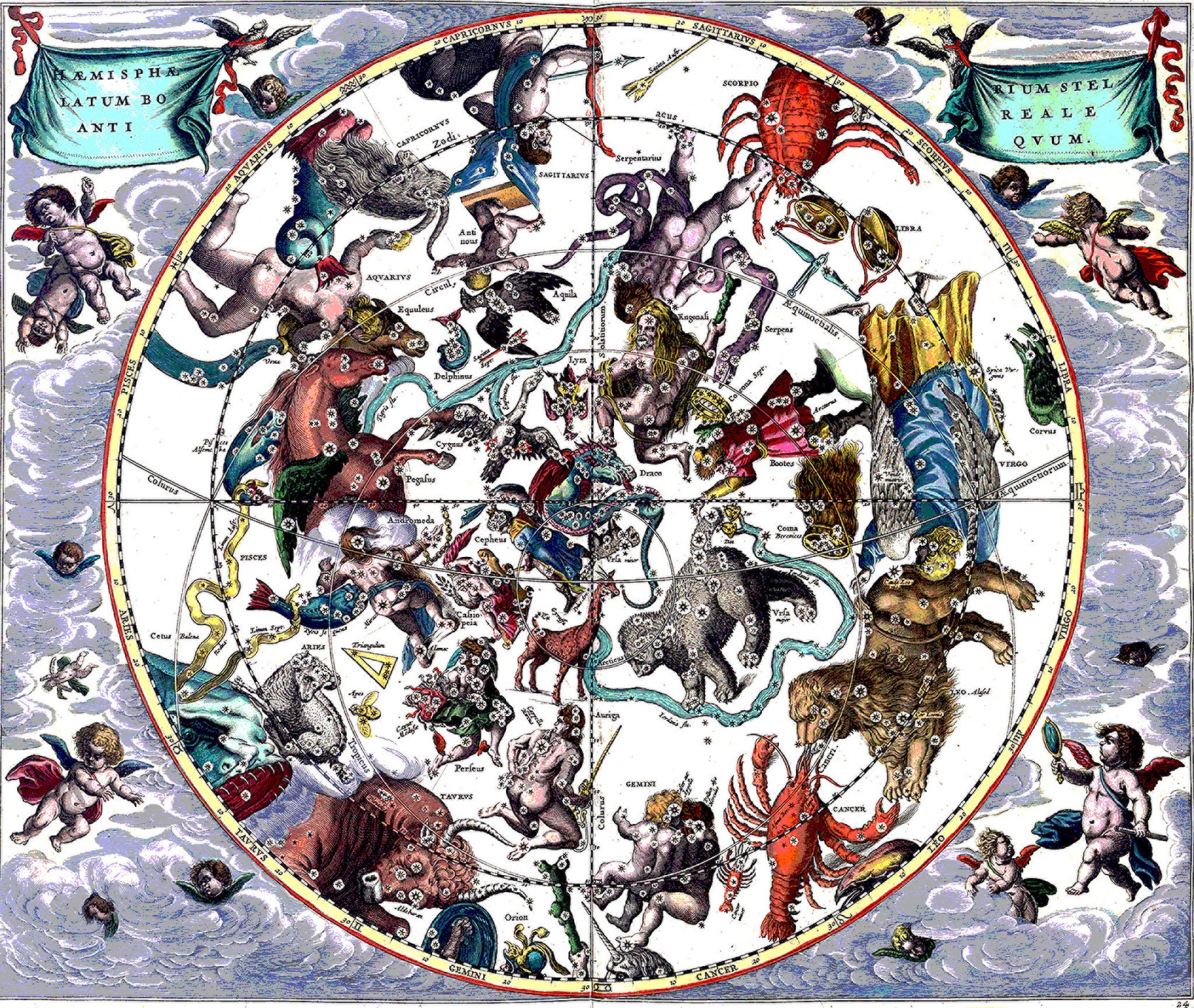 Pocket Square - Celestial Chart from Cellarius Star Atlas 1660 - Handkerchief - Silk Scarf - Italian Silk