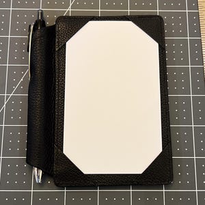 Bloc-notes de poche en cuir Vienna noir avec pochette latérale pour stylo | Porte-cartes 3x5 | Carnet EDC fait main | Cadeau pour homme | Bloc-notes fin