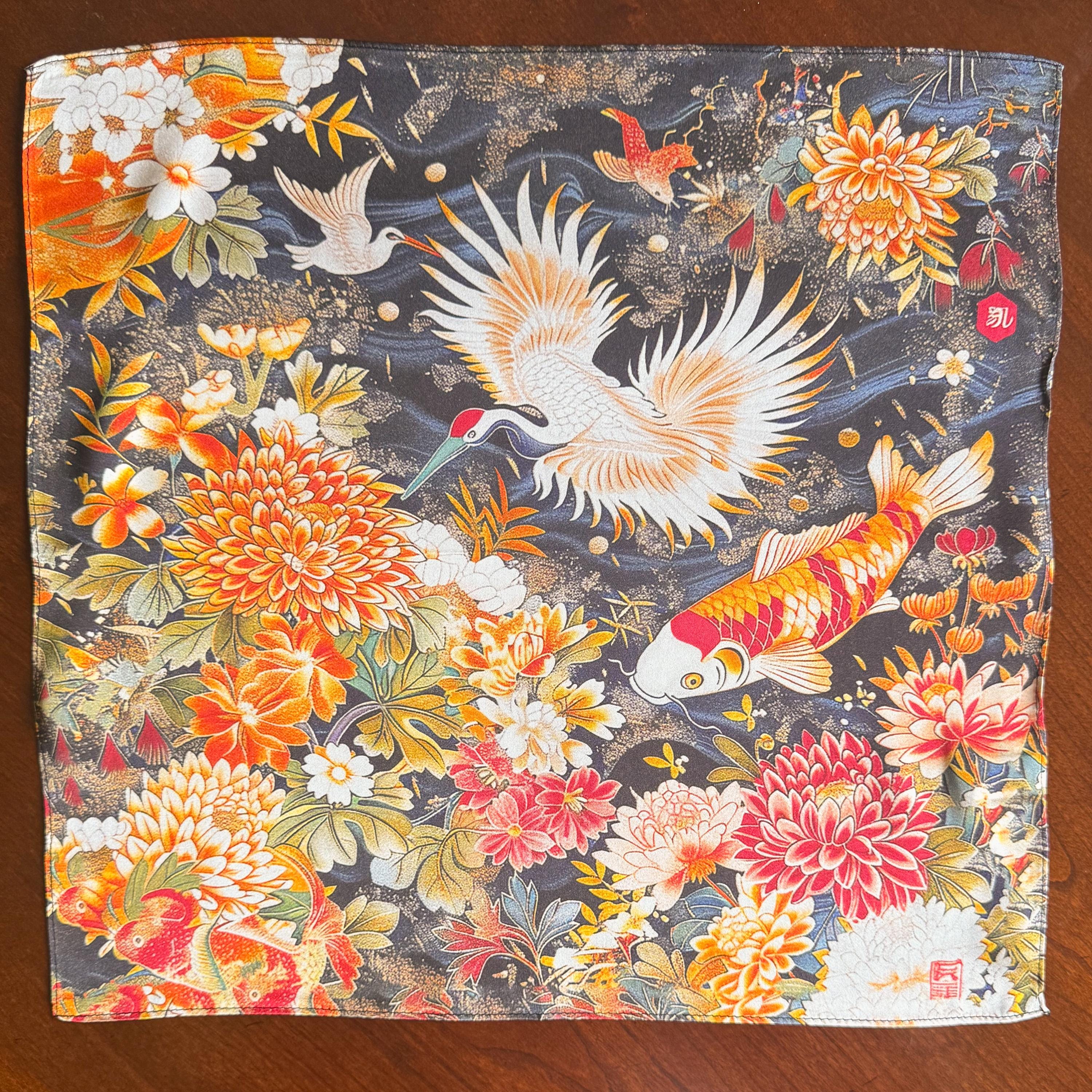 Foulard fleurs - coton - Femme - Imprimé Fleurs japonisantes