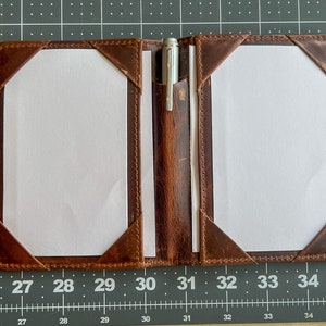 Folleto de tarjetero de doble cara Padfolio Jotter con portalápices Cuero de anilina marrón completo Bloc de notas para tarjetas de 3x5 Maletín imagen 4