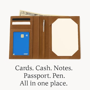 Toskanisches Braunes Nubuckleder Bifold Jotter Portemonnaie mit Stifthülle | 3x5 Kartei + Reisepasshülle | Handmade EDC | Geschenk für Männer