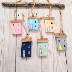 Hand-Painted Wood House Ornament: Hanging New Home Gift