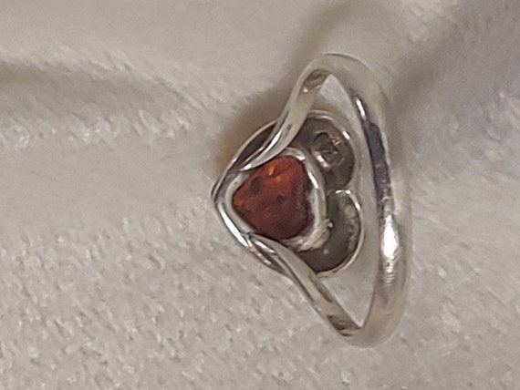 Vintage Sterling silver and Amber heart ring - image 2