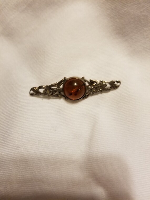 Vintage sterling silver amber brooch, amber brooc… - image 7