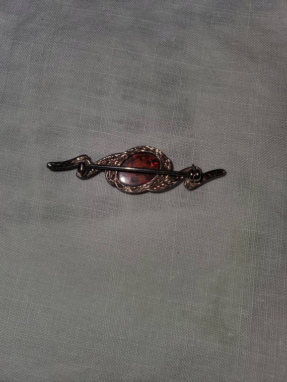 Vintage amber and sterling silver brooch - image 2