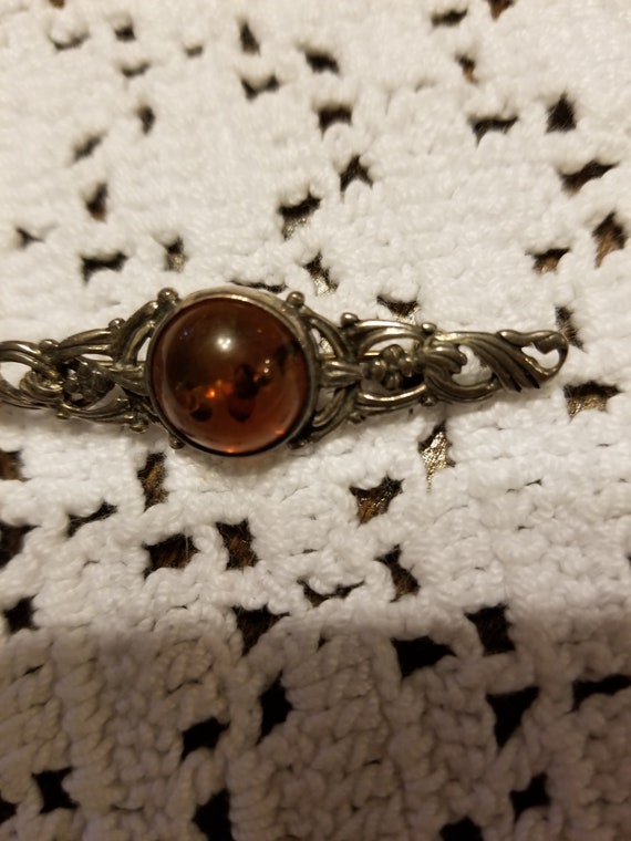 Vintage sterling silver amber brooch, amber brooc… - image 5