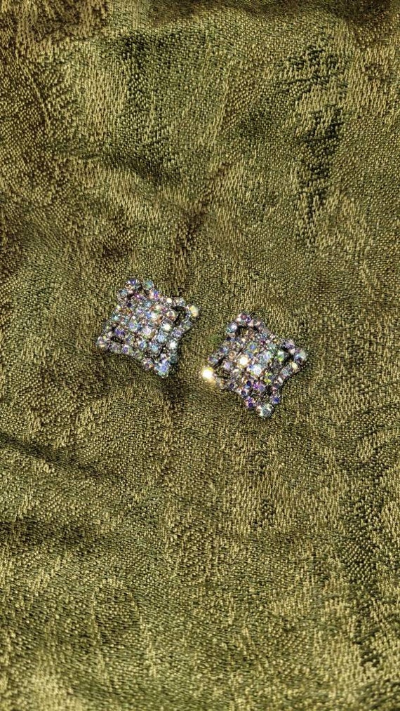 Vintage blue crystal clip on earrings, clip on ea… - image 3