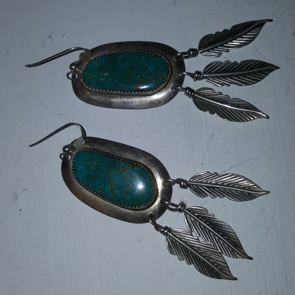 Vintage Rare Wilson padilla native american  turquoise earings, native American turquoise earrings. Dangle sterling earrings