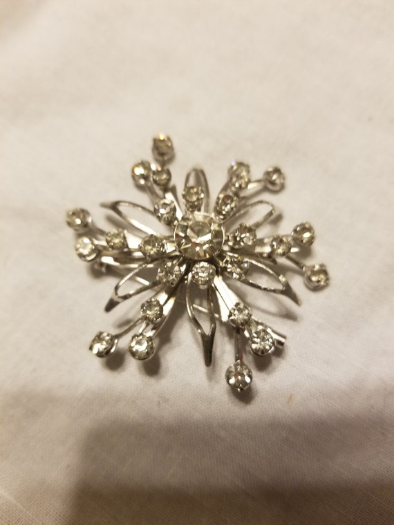 Vintage Sterling and crystal brooch, crystal pin,… - image 5