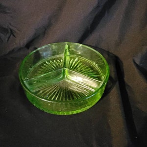 Vintage green Vaseline Glass 3 section bowl
