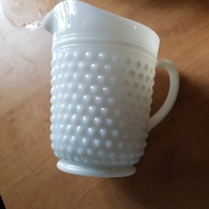 Vintage large Milk glass pitcher, vintage pitcher, milk glass pitcher, hob knob pitcher