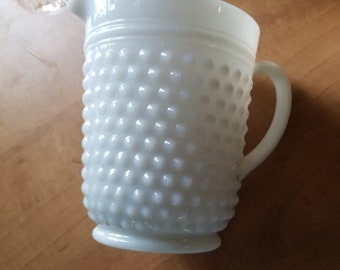 Vintage large Milk glass pitcher, vintage pitcher, milk glass pitcher, hob knob pitcher