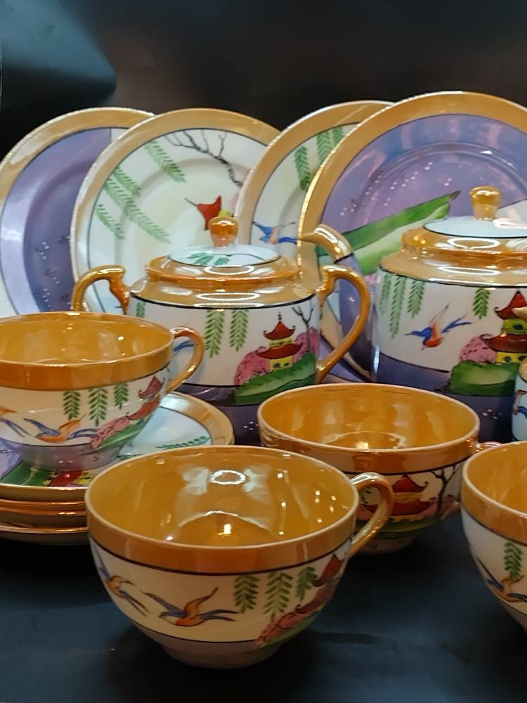 Chinese Tea Set Pattern Antique Asian Themed China Tea Set, Sparrow Pattern. Made in Japan. - Etsy