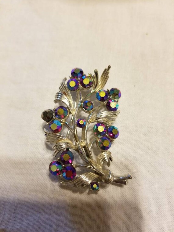 Vintage iridescent color stone brooch, colored st… - image 2