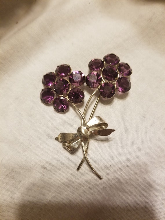 Large Sterling silver and amethyst brooch, sterli… - image 2