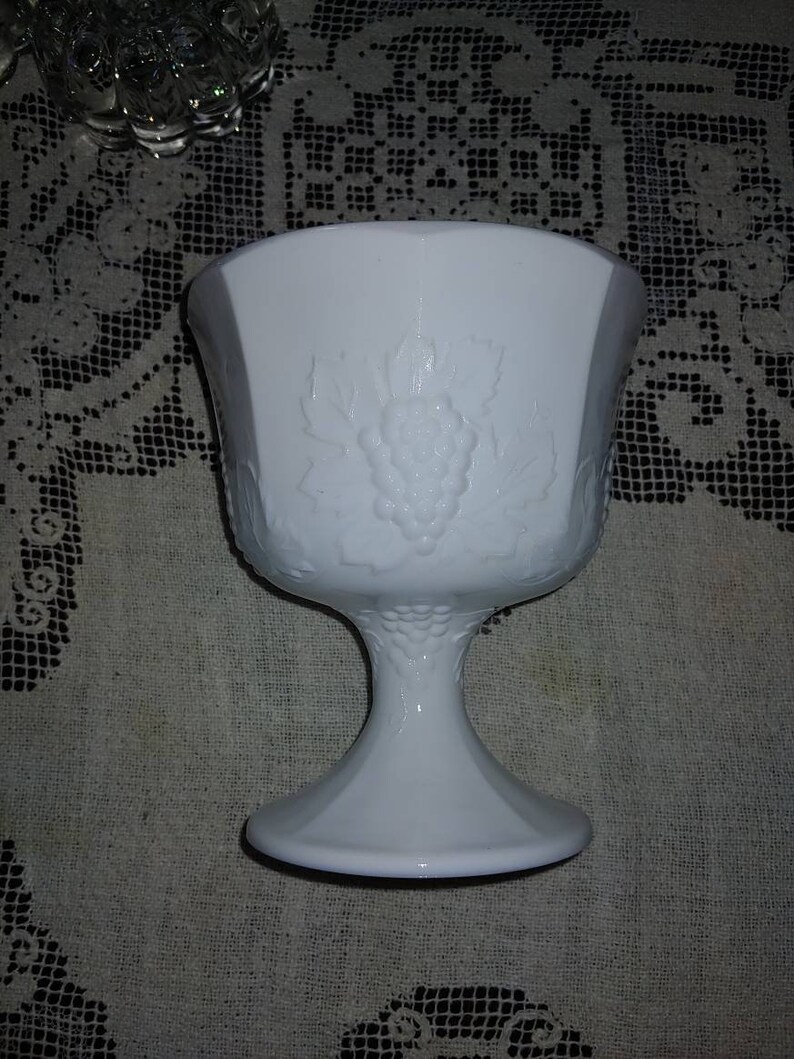 Vintage Milk Glass Pedestal Bowl Vintage Milk Glass Bowl Etsy