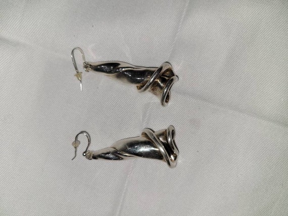 Vintage drop sterling silver flower earrings. Vin… - image 3