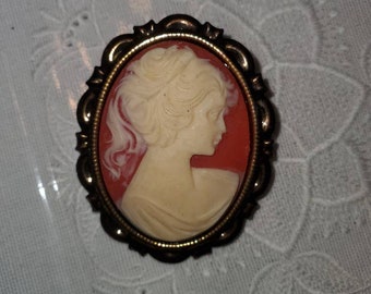 Vintage cameo brooch, cameo brooch